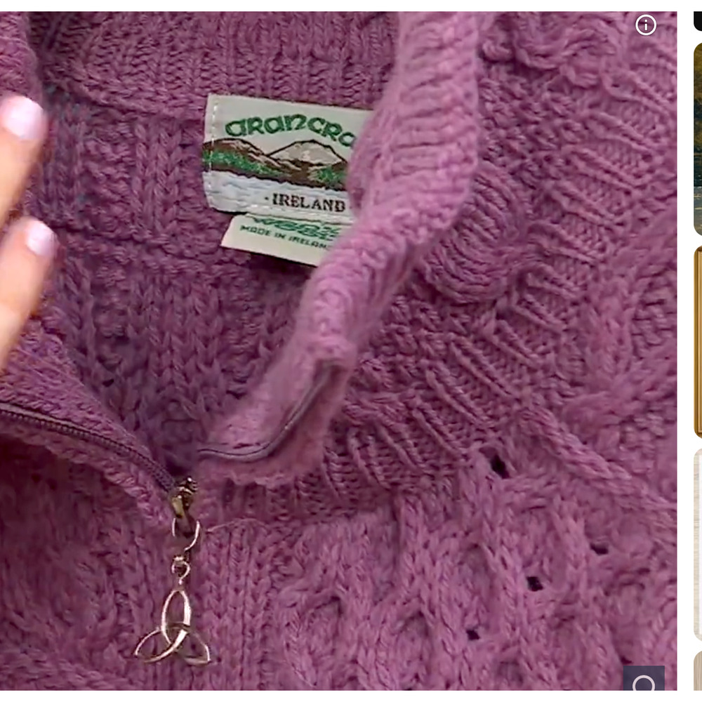 NEW ARAN CRAFTS PLUM MERINO WOOL ZIP FRONT CABLE KNIT CARDIGAN SWEATER COAT XXL - Picture 13 of 16